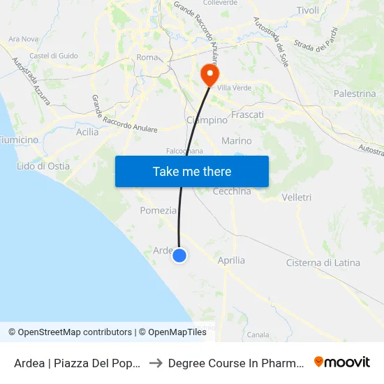Ardea via Piazza Del Popolo to Pharmacy Degree Course map