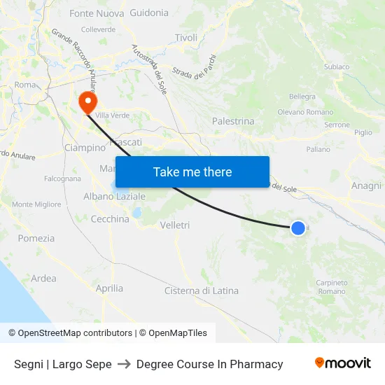 Segni Largo Sepe to Pharmacy Degree Course map