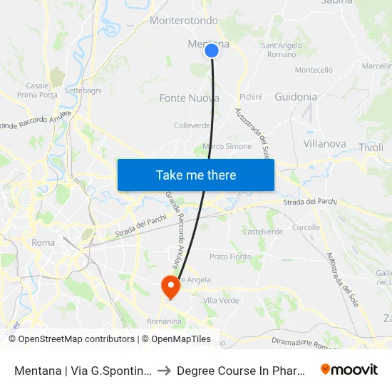 Mentana | G.Spontini Street 57 to Pharmacy Degree Course map