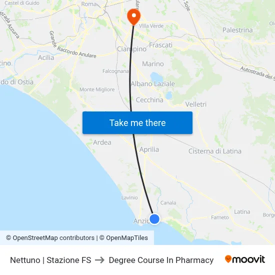 Nettuno | Railway Station to Pharmacy Degree Course map