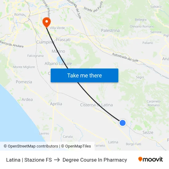 Latina | Railway Station to Pharmacy Degree Course map