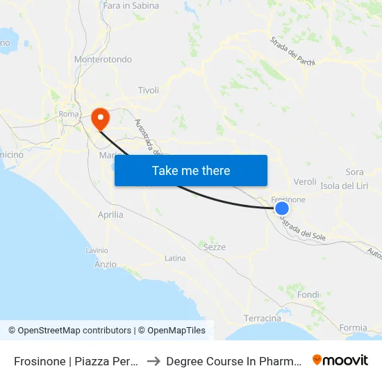 Frosinone | Pertini Square to Pharmacy Degree Course map