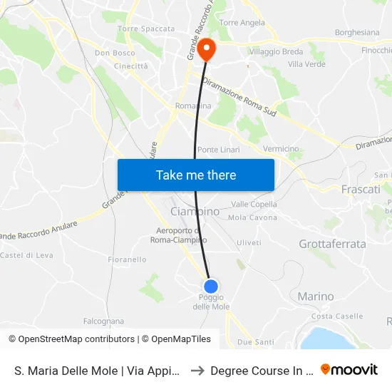 Santa Maria Delle Mole | Appia Road (Ice Palace) to Pharmacy Degree Course map