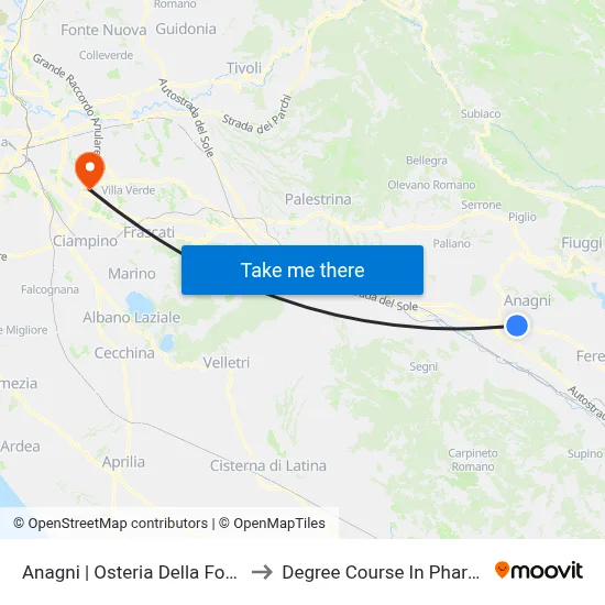 Anagni | Osteria Della Fontana to Pharmacy Degree Course map