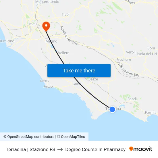 Terracina Railway Station to Pharmacy Degree Course map