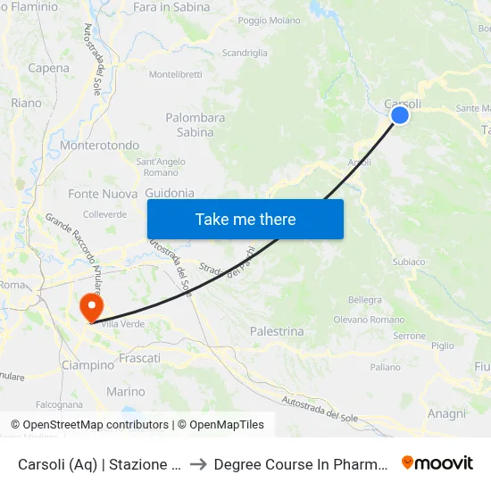 Carsoli | Railway Station to Pharmacy Degree Course map