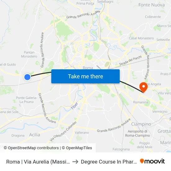 Rome | Via Aurelia (Massimina) to Pharmacy Degree Course map