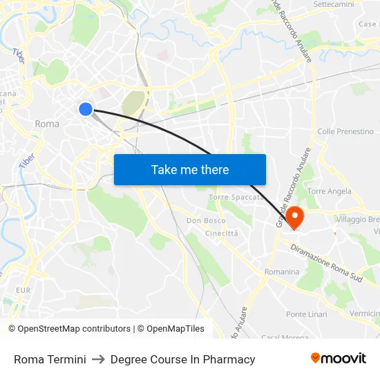 Roma Termini to Pharmacy Degree Course map