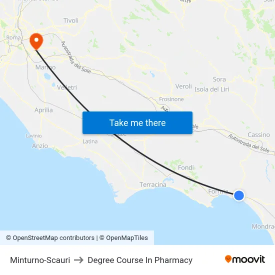 Minturno-Scauri to Pharmacy Degree Course map