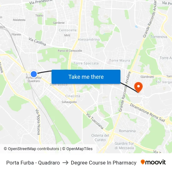 Porta Furba - Quadraro to Pharmacy Degree Course map