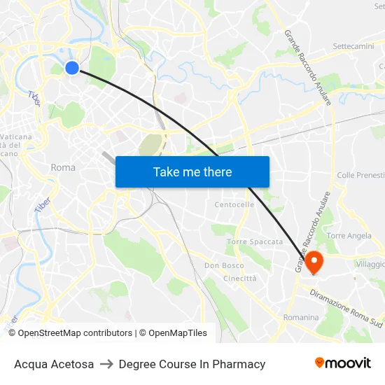 Acqua Acetosa to Pharmacy Degree Course map