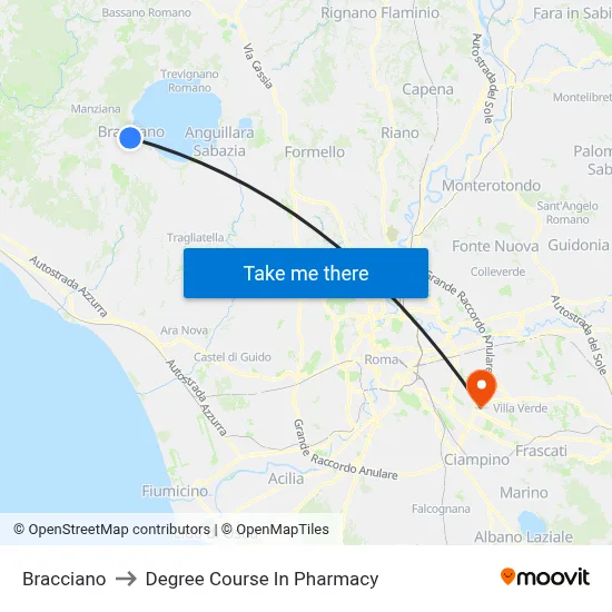 Bracciano to Pharmacy Degree Course map