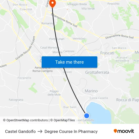 Castel Gandolfo to Pharmacy Degree Course map