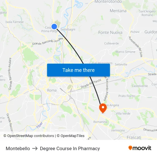 Montebello to Pharmacy Degree Course map