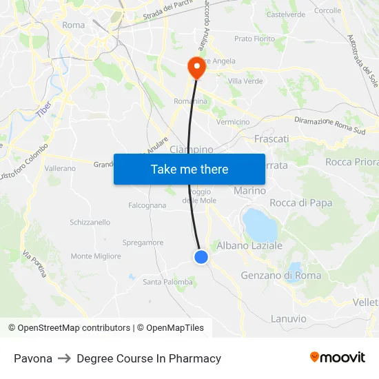 Pavona to Pharmacy Degree Course map
