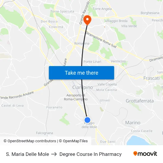 Santa Maria Delle Mole to Pharmacy Degree Course map