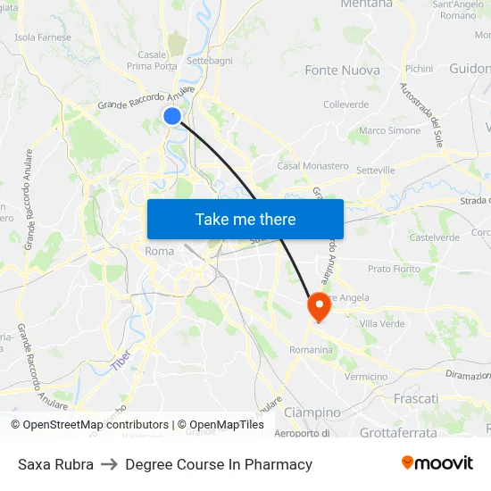 Saxa Rubra to Pharmacy Degree Course map