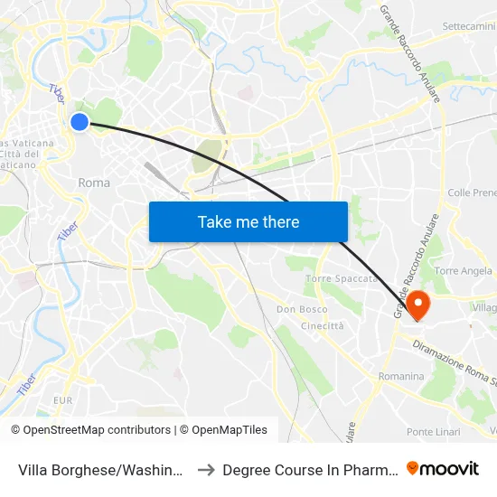 Villa Borghese/Washington to Pharmacy Degree Course map