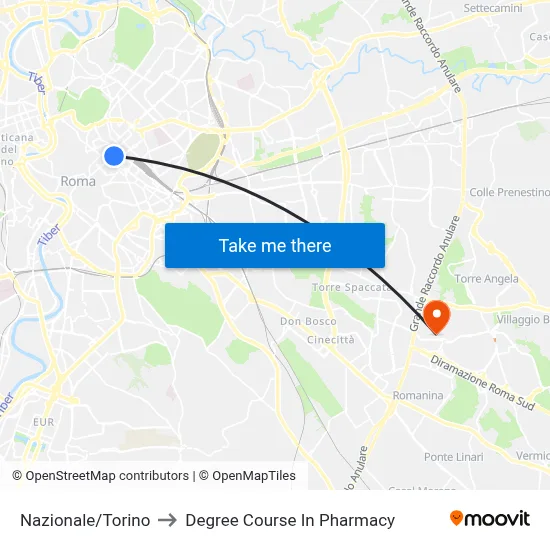 National/Turin to Pharmacy Degree Course map