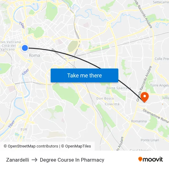 Zanardelli to Pharmacy Degree Course map