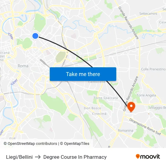 Liegi/Bellini to Pharmacy Degree Course map