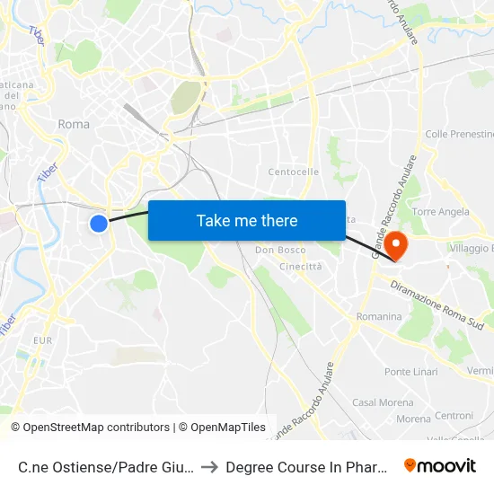 Ostiense Circle/Father Giuliani to Pharmacy Degree Course map