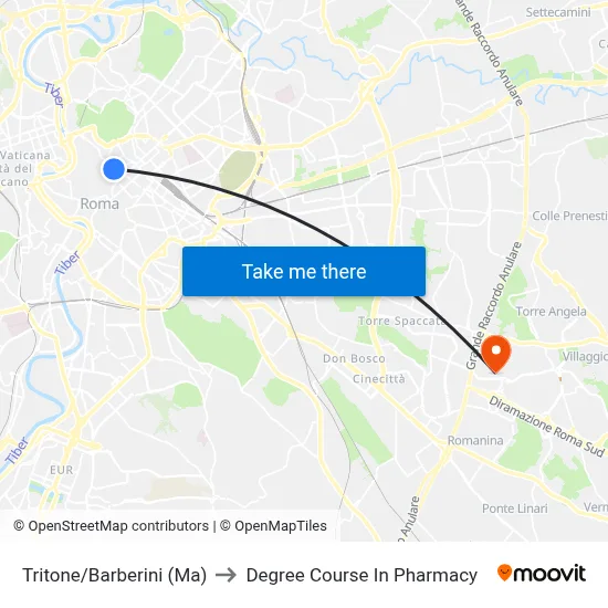 Tritone/Barberini (Ma) to Pharmacy Degree Course map