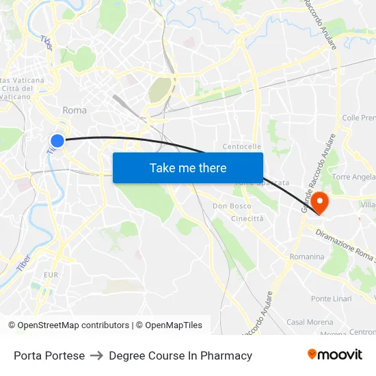 Porta Portese to Pharmacy Degree Course map
