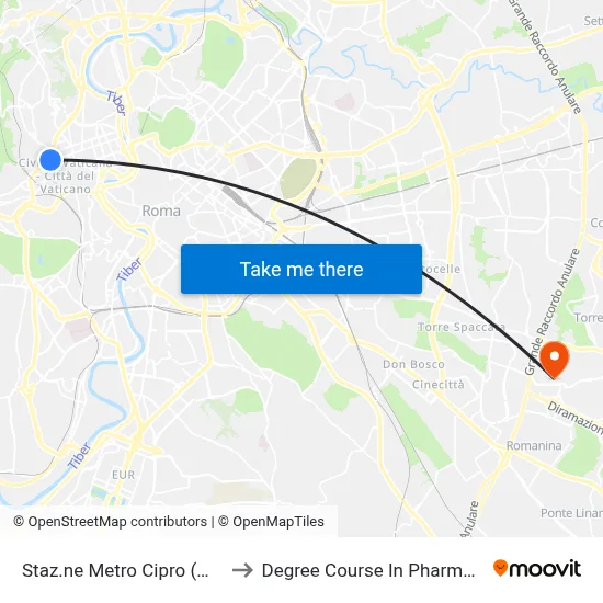 Cipro Metro Station (Line A) to Pharmacy Degree Course map