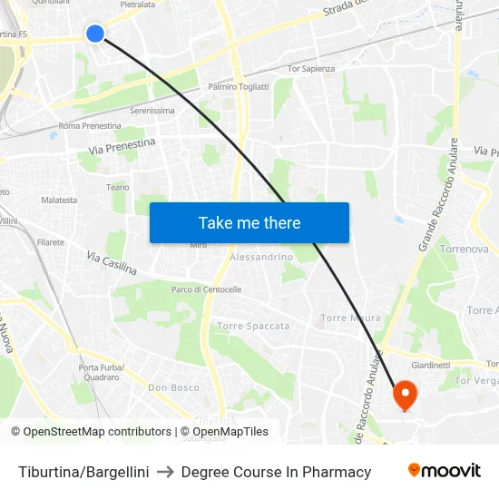 Tiburtina/Bargellini to Pharmacy Degree Course map
