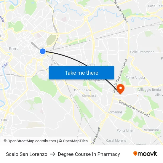 San Lorenzo Station to Pharmacy Degree Course map