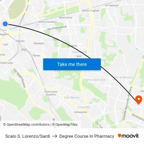 San Lorenzo/Sardi Station to Pharmacy Degree Course map