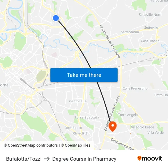 Bufalotta/Tozzi to Pharmacy Degree Course map