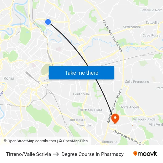 Tirreno/Valle Scrivia to Pharmacy Degree Course map