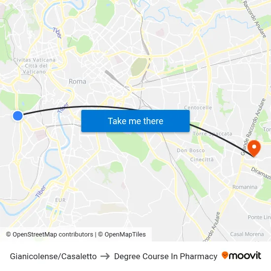 Gianicolense/Casaletto to Pharmacy Degree Course map
