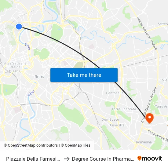 Farnesina Square to Pharmacy Degree Course map