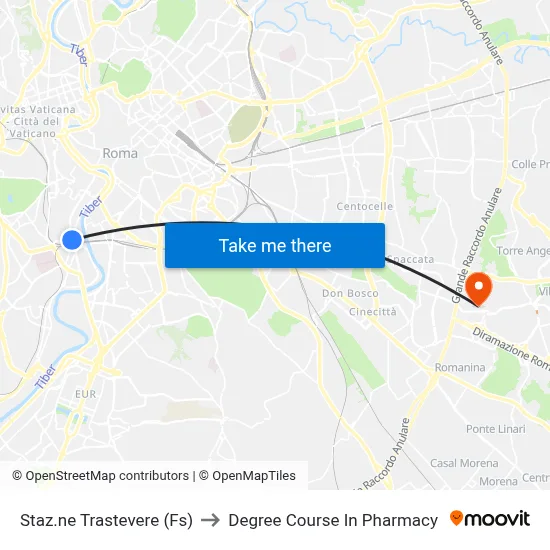 Trastevere Station (Rail) to Pharmacy Degree Course map