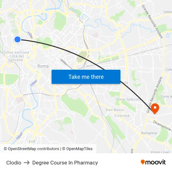 Clodio to Pharmacy Degree Course map