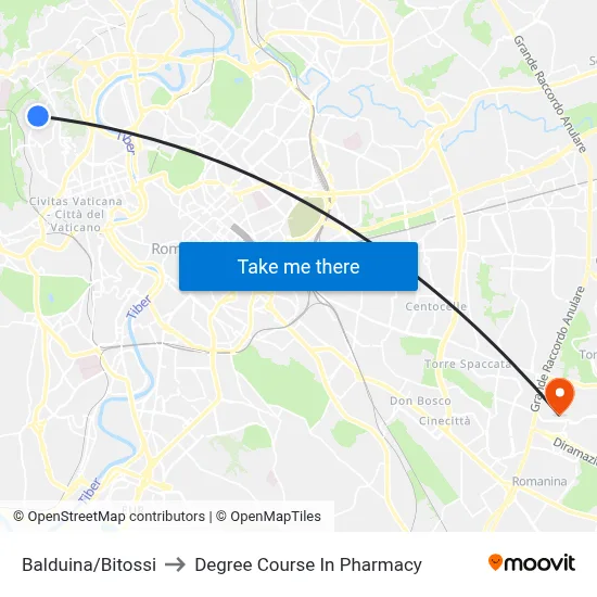 Balduina/Bitossi to Pharmacy Degree Course map