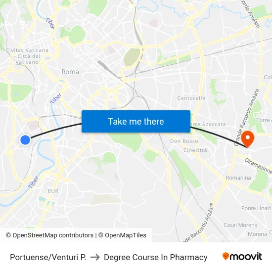 Portuense/Venturi P. to Pharmacy Degree Course map