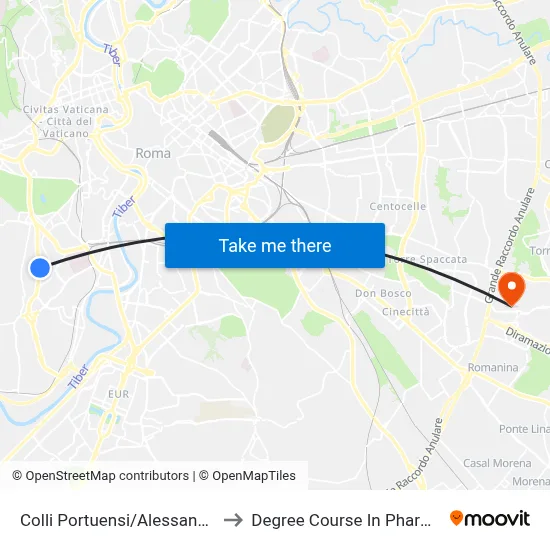 Colli Portuensi/Alessandri R. to Pharmacy Degree Course map