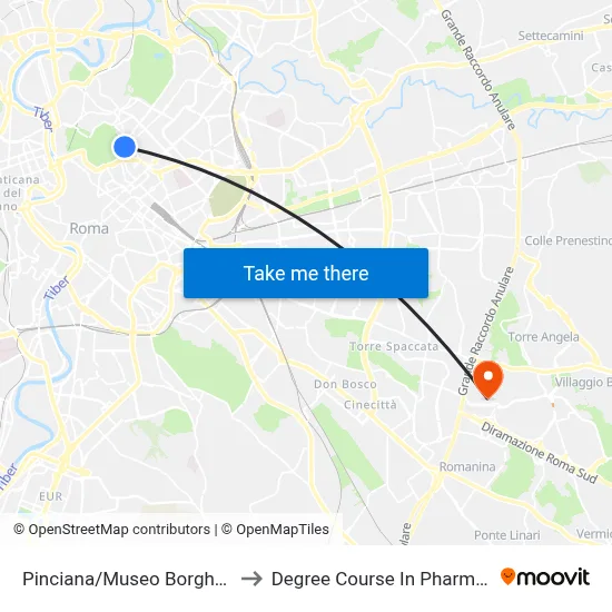 Pinciana/Borghese Museum to Pharmacy Degree Course map