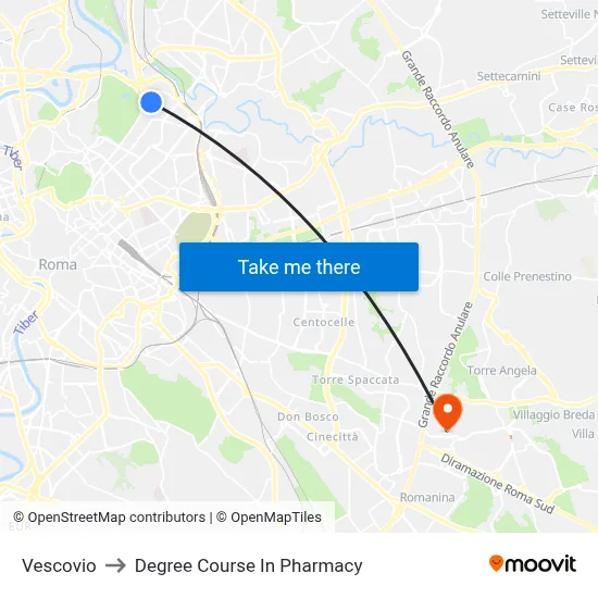 Vescovio to Pharmacy Degree Course map