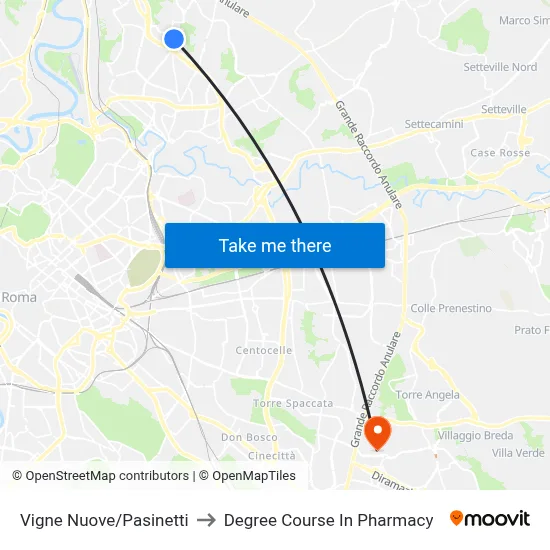 Vigne Nuove/Pasinetti to Pharmacy Degree Course map
