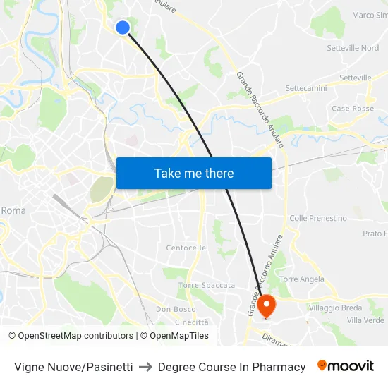 Vigne Nuove/Pasinetti to Pharmacy Degree Course map