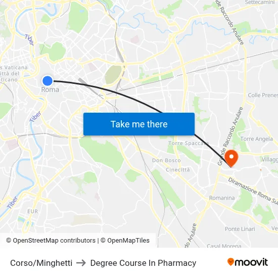 Corso/Minghetti to Pharmacy Degree Course map