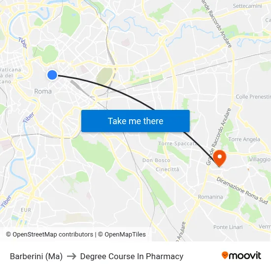 Barberini (Ma) to Pharmacy Degree Course map