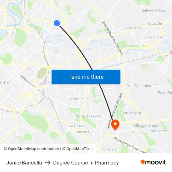 Jonio/Bandello to Pharmacy Degree Course map
