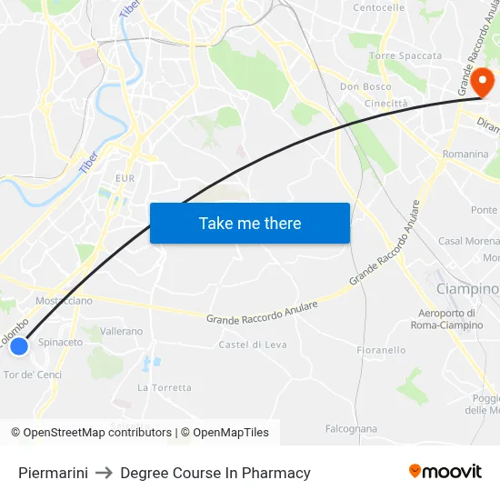 Piermarini to Pharmacy Degree Course map