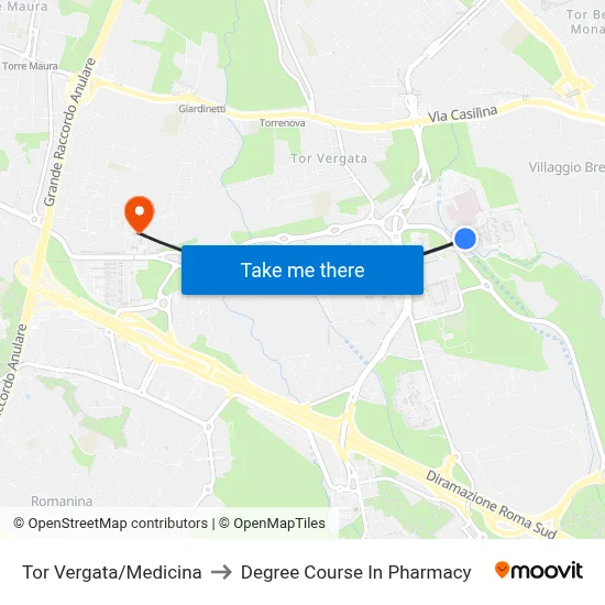 Tor Vergata/Medicine to Pharmacy Degree Course map